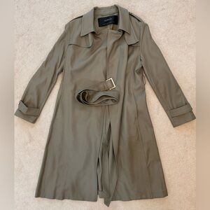 Goelia Worsted Woolen Women Trench Coat With Belt - Green